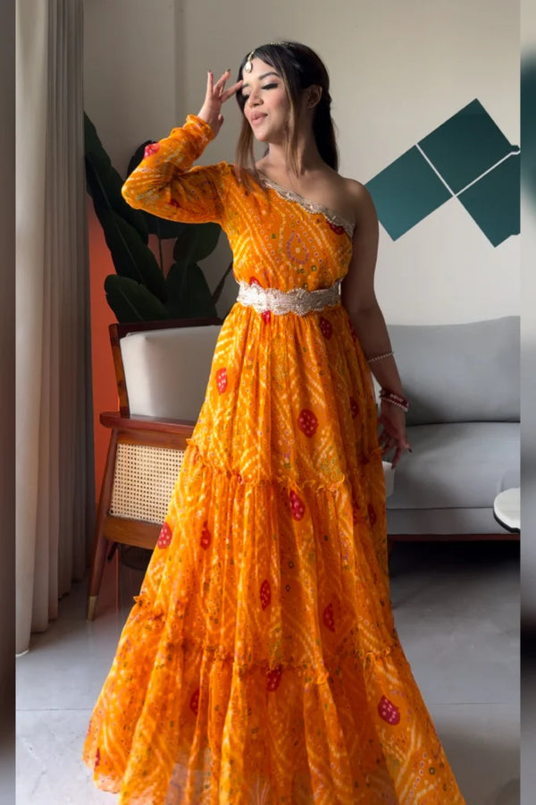 KESARIYA YELLOW  BANDHNI GOWN