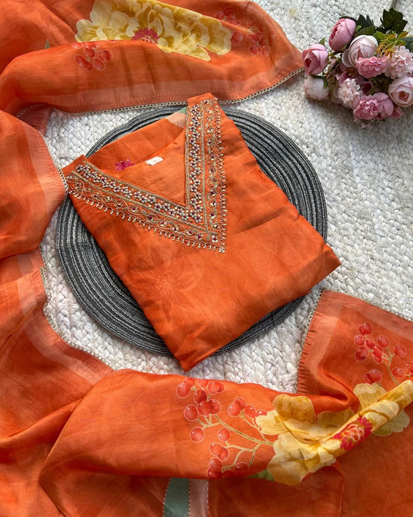 ORANGE PREMIUM GLASS TISSUE 3 PIECE SUIT SET