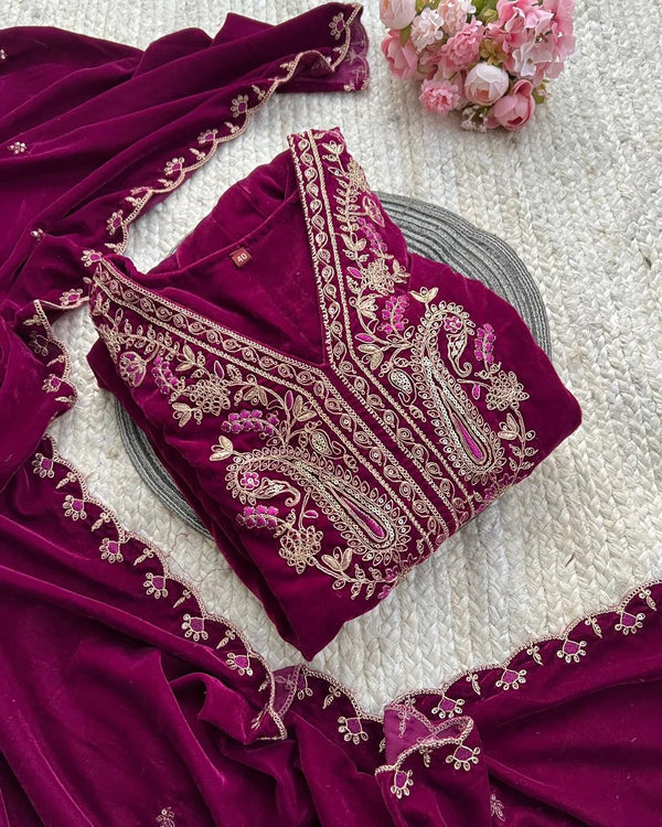 PREMIUM WINE VELVET 3 PIECE SUIT