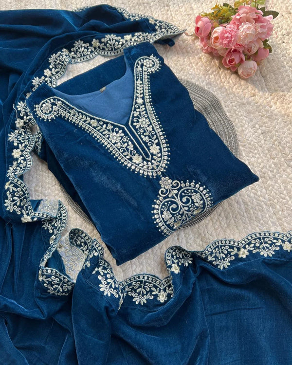 PREMIUM TEAL VELVET 3 PIECE SUIT