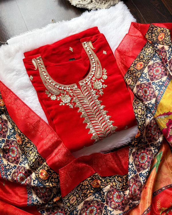 HAYAT TANGY RED PURE CREPE SUIT SET