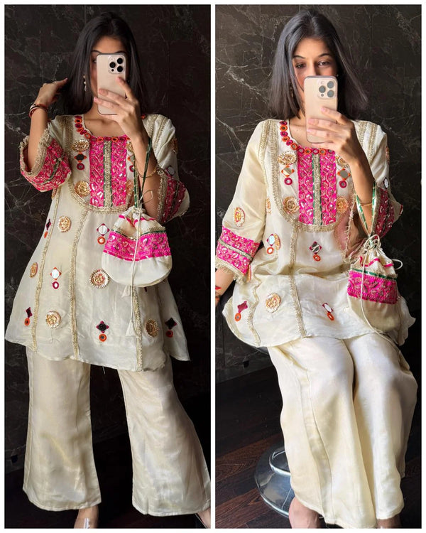 ESHANA PREMIUM TISSUE SILK GOTTA CO-ORD WITH POTLI