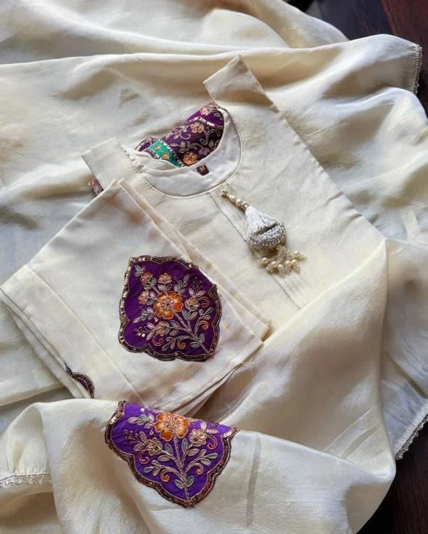 REET PURPLE TEMPLE HAND EMBROIDERED TISSUE SUIT SET