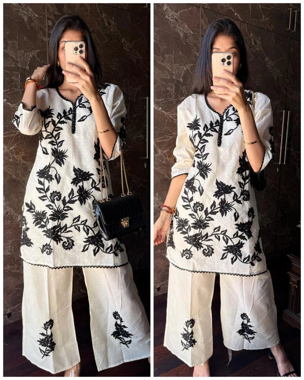 SANA OFF WHITE PREMIUM EMBROIDERED KORA COTTON CO-ORD SET