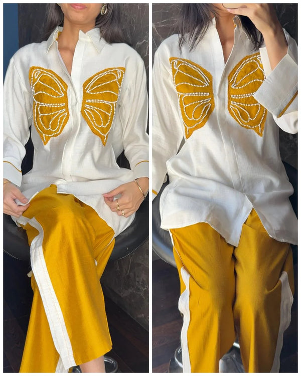 LASA PEARL MUSTARD BUTTERFLY COTTON FLEX CO-ORD SET