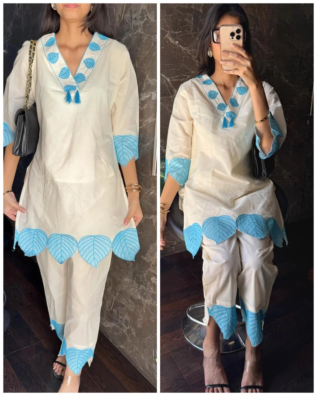 LIZA BLUE LEAFY CHIC COTTON CO-ORD SET