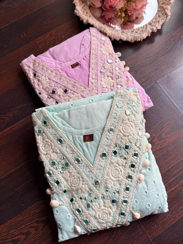 ADYA AQUA SCIFFLI COTTON CO-ORD SET