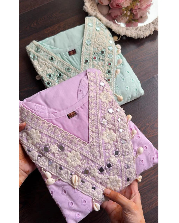 ADYA LAVENDER SCIFFLI COTTON CO-ORD SET