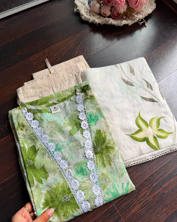 KHYATI GREEN PREMIUM COTTON SLUB SUIT SET