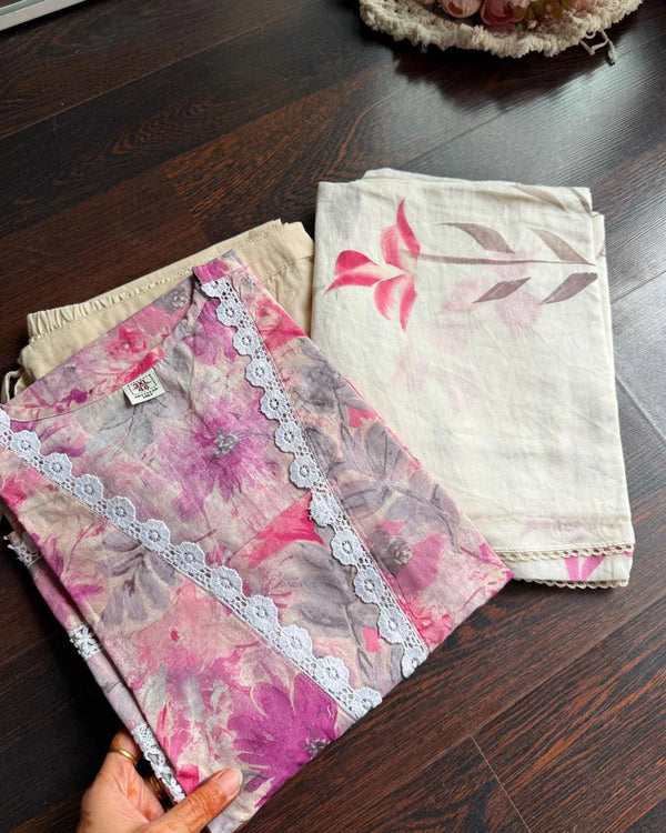 KHYATI PINK PREMIUM COTTON SLUB SUIT SET