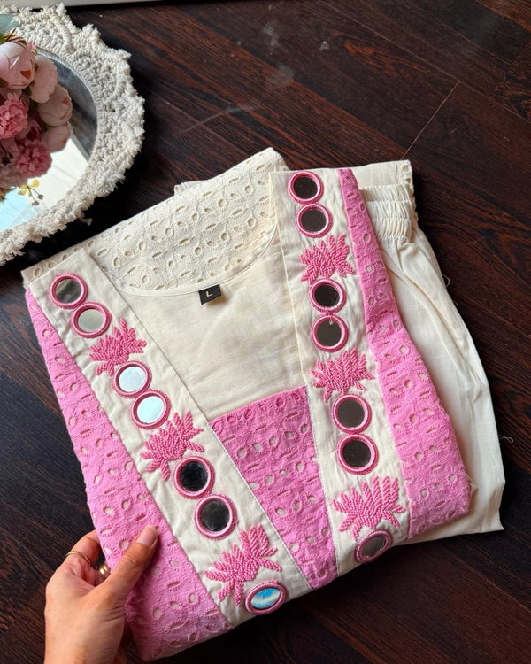 AASMA PINK SCIFFLI COTTON CO-ORD SET