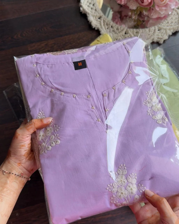 AISHA LAVENDER PREMIUM MUL COTTON EMBROIDERED SUIT SET