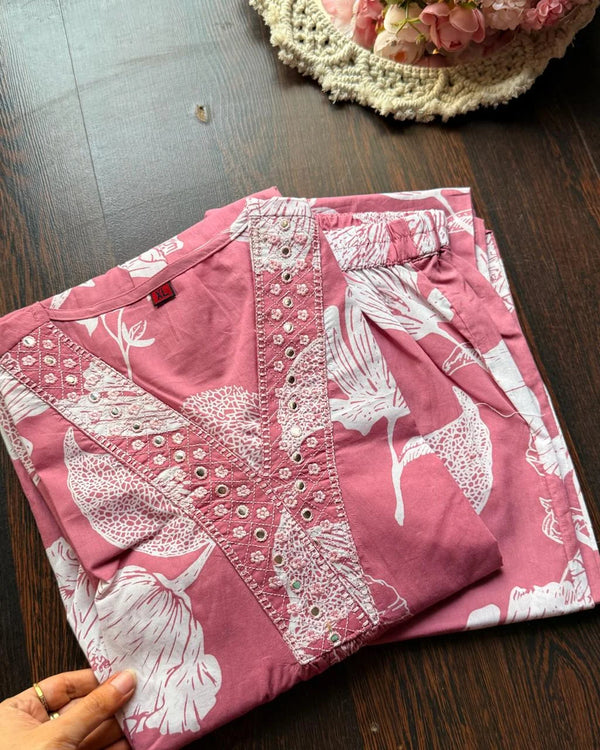 MAUVE PINK PREMIUM COTTON A-LINE CO-ORD SET