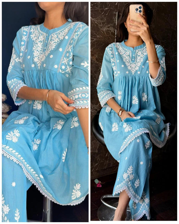 AAVYA BLUE PREMIUM CHIKANKARI CO-ORD SET