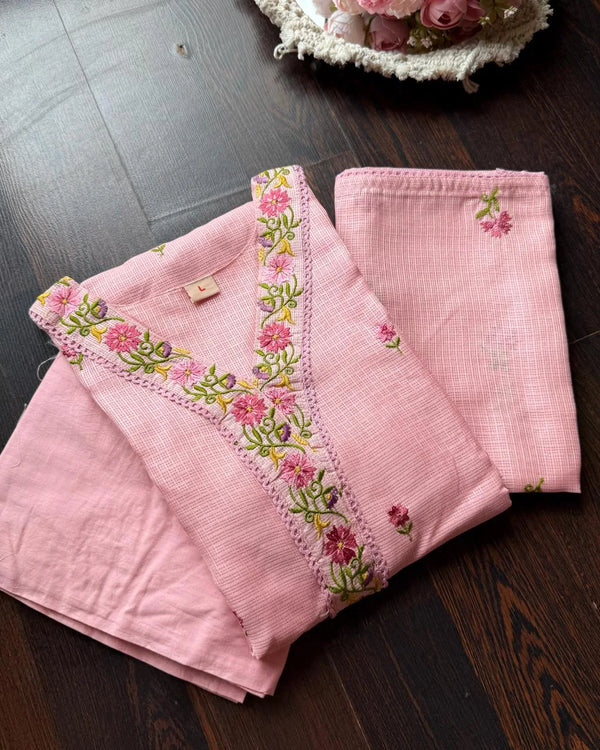 MALIKA PINK KOTA DORIA EMBROIDERED SUIT SET