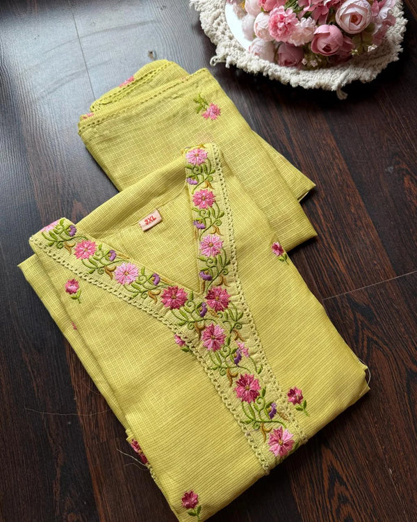 MALIKA LIME KOTA DORIA EMBROIDERED SUIT SET