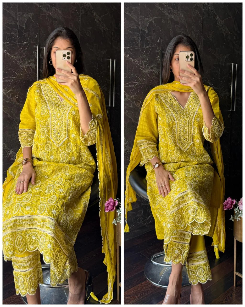 AZEL LIME COTTON PAKISTANI EMBROIDERED SUIT SET