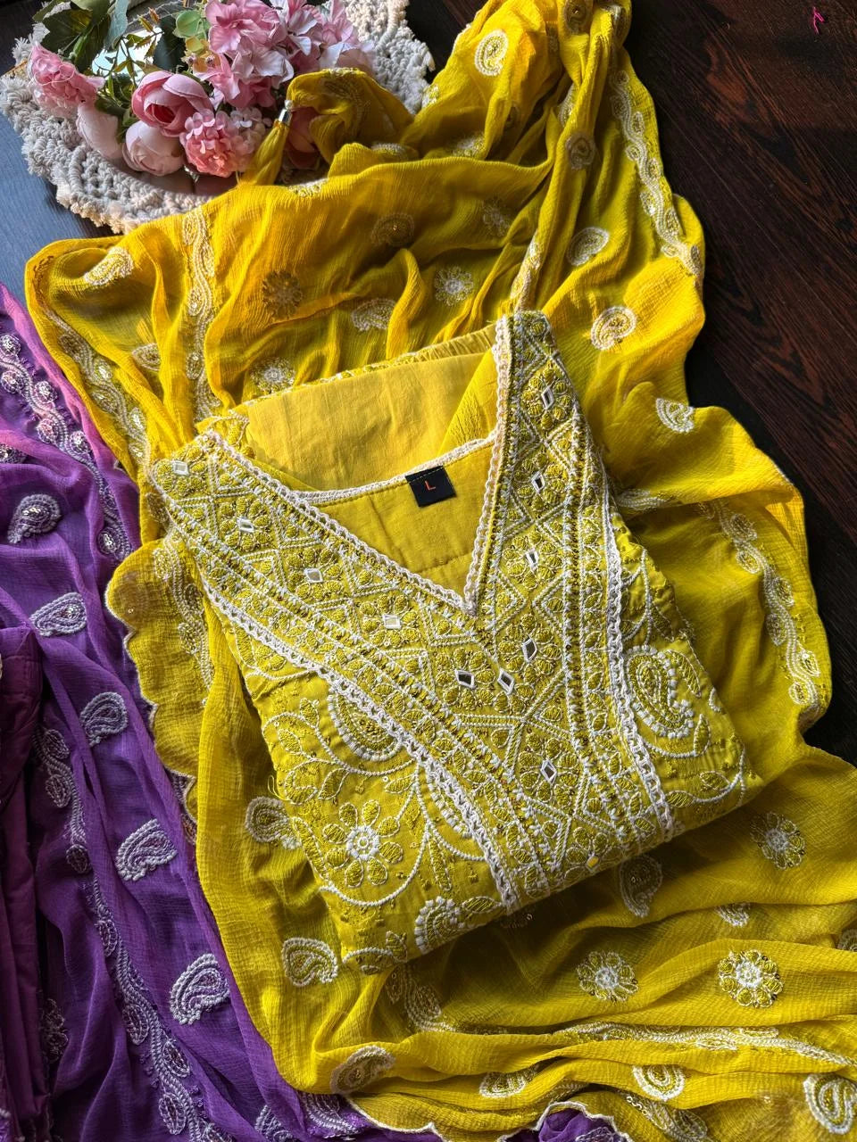 AZEL LIME COTTON PAKISTANI EMBROIDERED SUIT SET