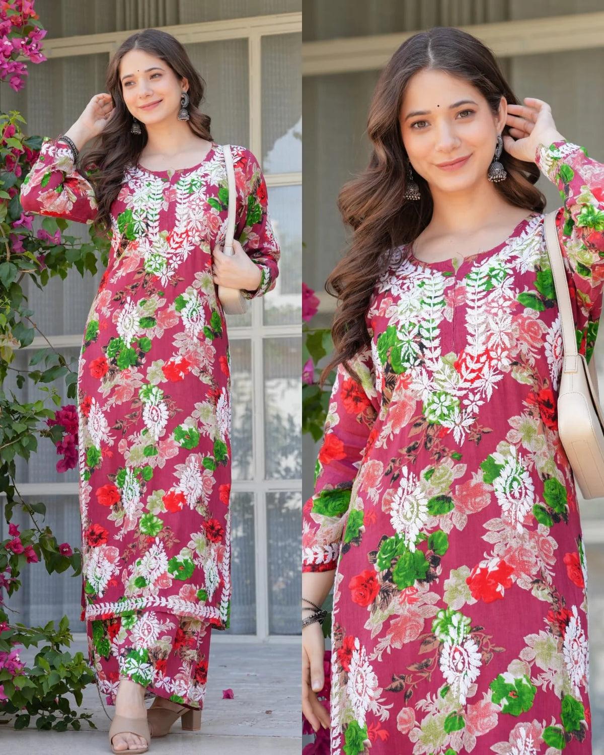 MEGHNA MAROON MUL COTTON CHIKANKARI EMBROIDERED CO-ORD SET