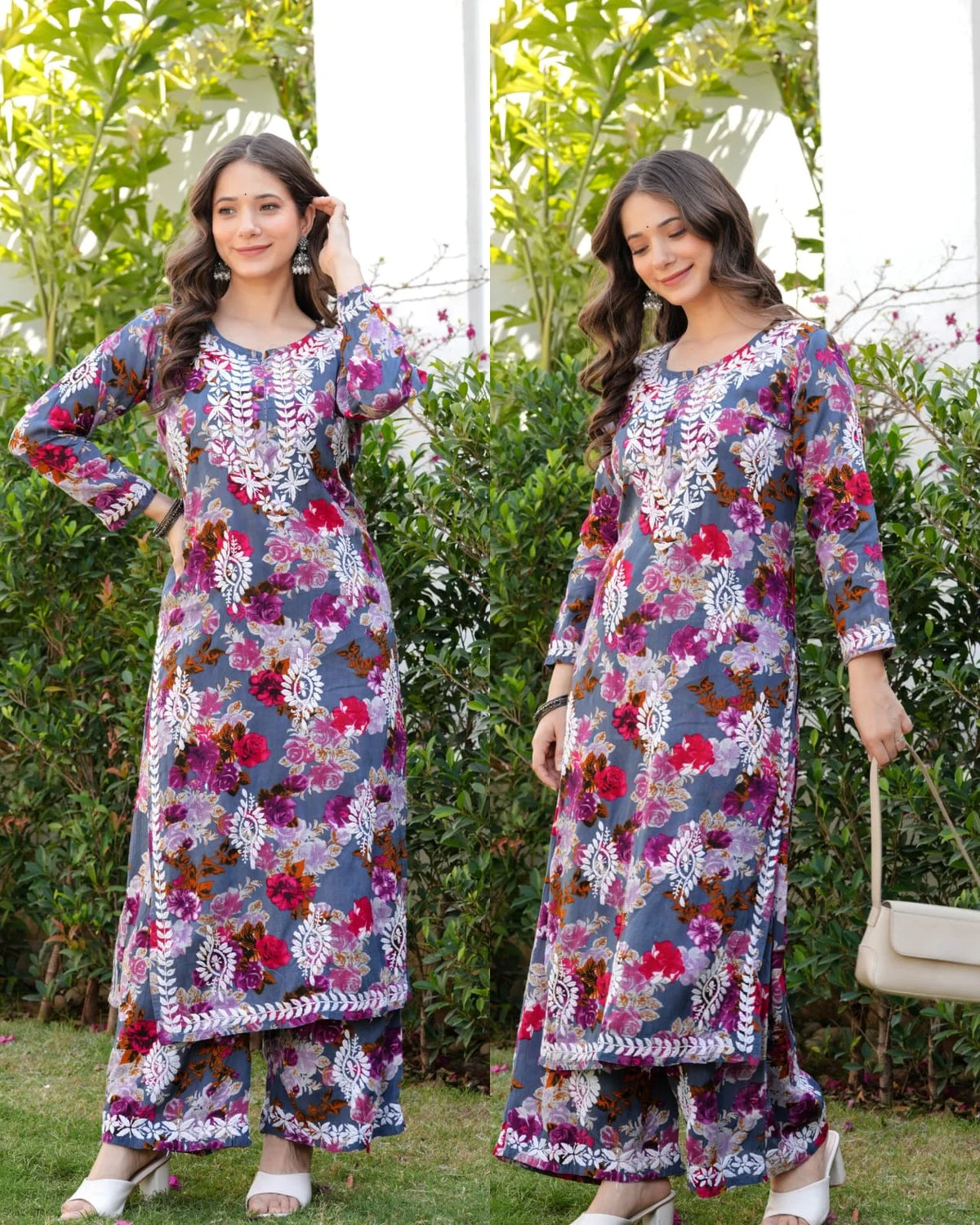 MEGHNA GREY MUL COTTON CHIKANKARI EMBROIDERED CO-ORD SET