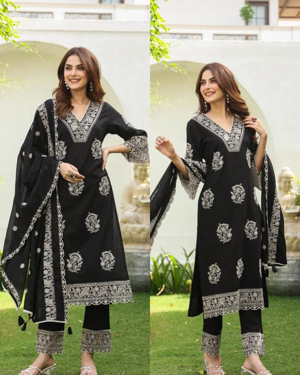 ZARIN BLACK PREMIUM PAKISTANI EMBROIDERED COTTON SUIT