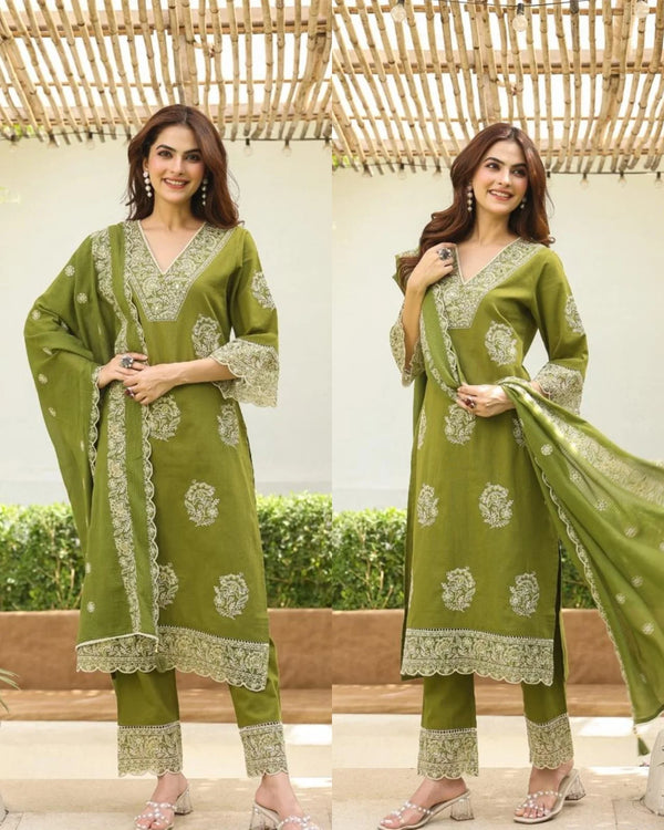 ZARIN GREEN PREMIUM PAKISTANI EMBROIDERED COTTON SUIT