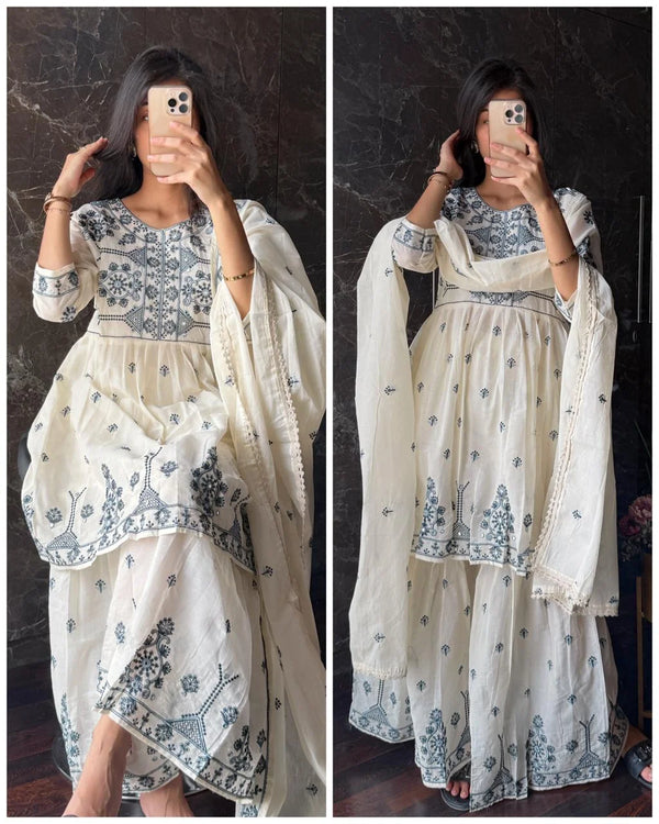 NARGIS GREY KORA COTTON SHARARA  SET