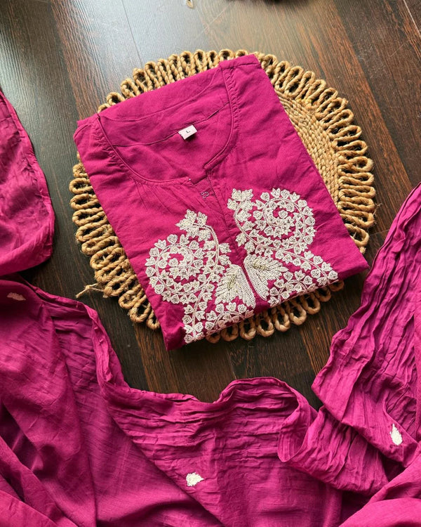 BAHAR WINE PURE COTTON EMBROIDERED SUIT SET