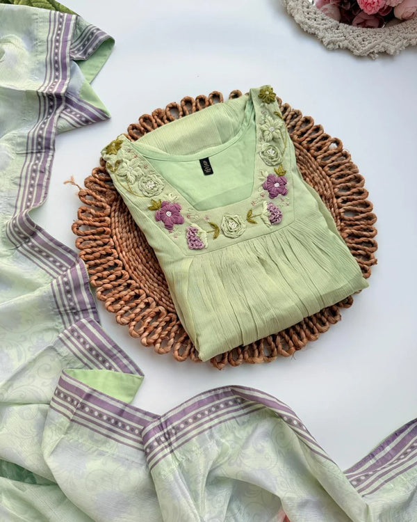 TRISHA PISTA GREEN PREMIUM CHINNON A-LINE SUIT
