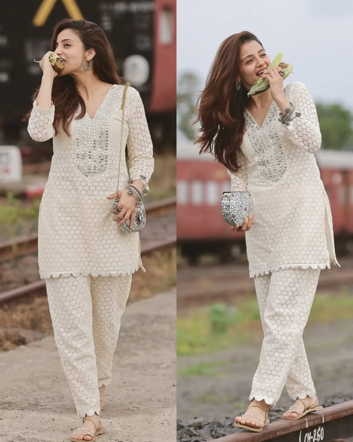 ANEEZ OFF WHITE PREMIUM CROCHET CO-ORD SET