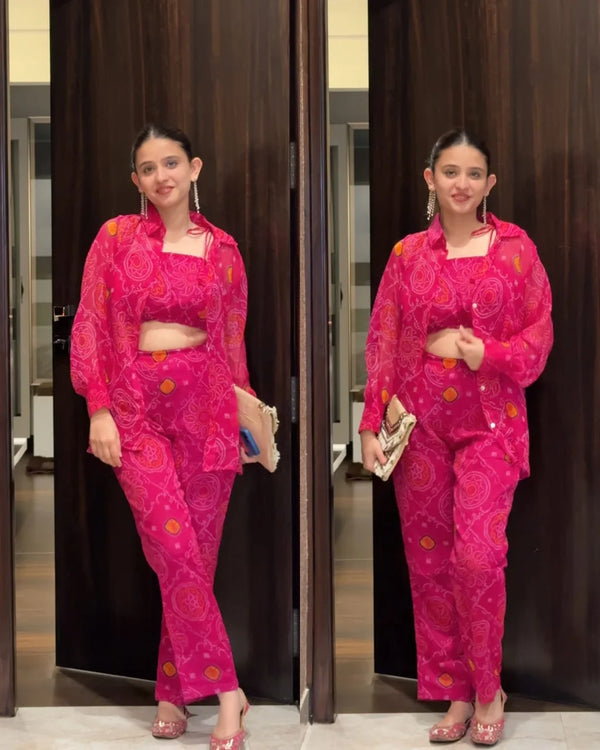 PINK PREMIUM 3 PIECE BANDHEJ CO-ORD SET
