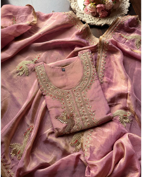 KUDRAT LAVENDER PREMIUM TISSUE BIRD HANDWORK SUIT SET