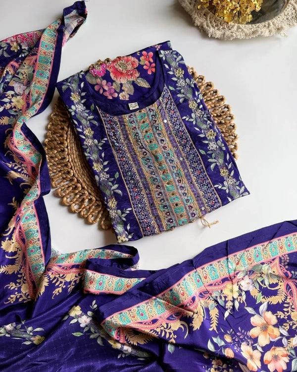 ZEHRA ROYAL BLUE CREPE KARACHI FIT SUIT SET