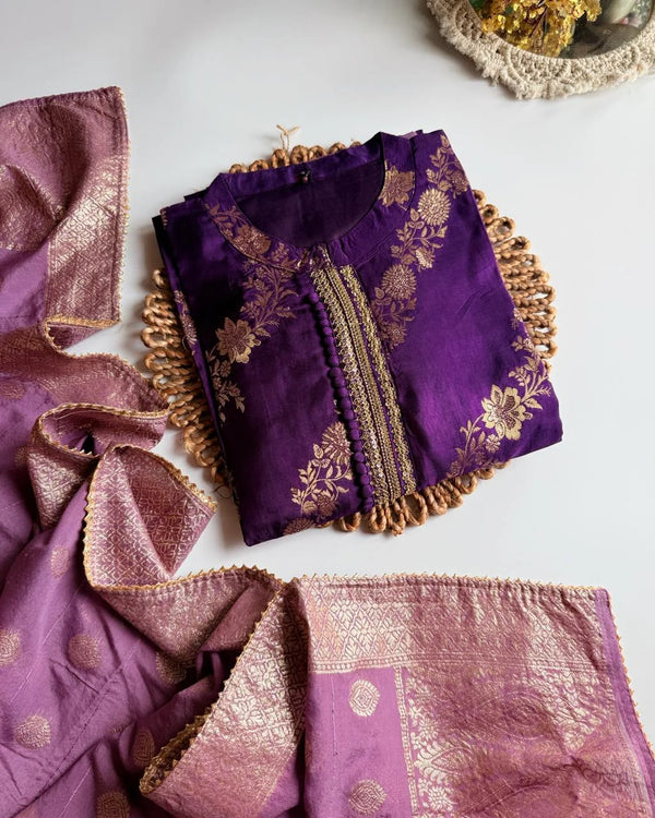 VAMIKA PURPLE PREMIUM  PURE  SILK SUIT SET