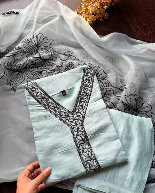 SUHANI BLUE ROMAN SILK SUIT SET