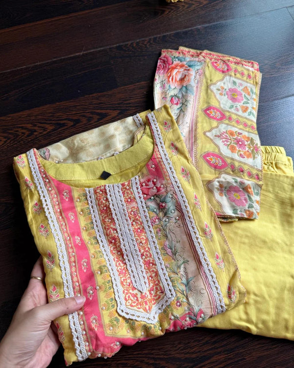 VRINDA YELLOW PREMIUM BUTTER SOFT MUSLIN SUIT
