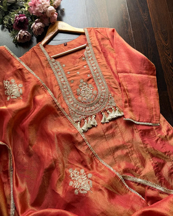 SONAL RUST PREMIUM SHIMMER TISSUE SUIT