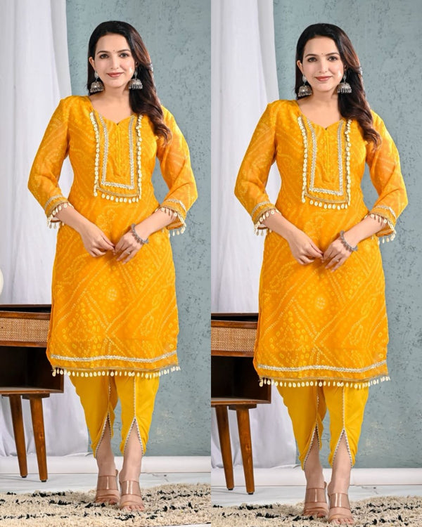 CHANDANI YELLOW PREMIUM BANDHEJ CHIFFON CO-ORD SET
