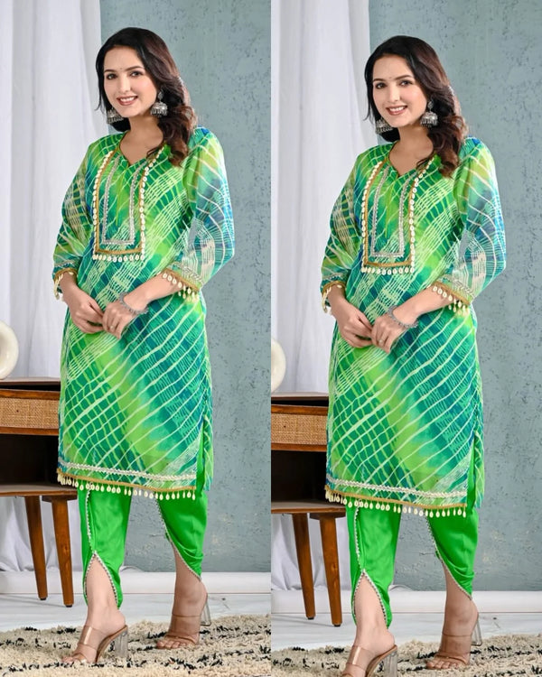 CHANDANI GREEN PREMIUM BANDHEJ CHIFFON CO-ORD SET