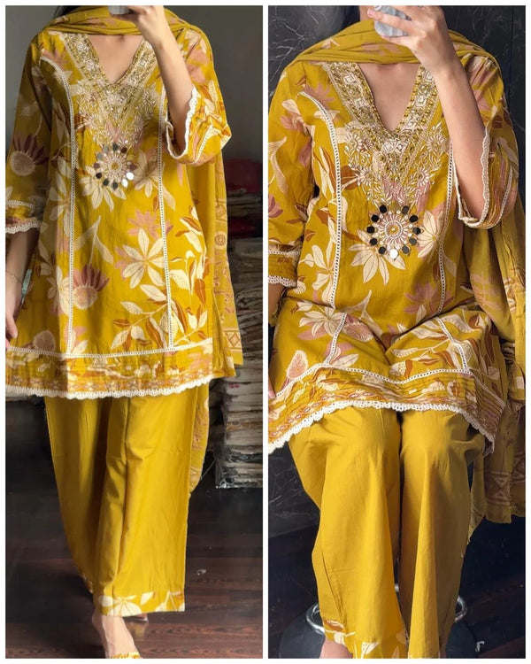 AATIKA YELLOW PURE COTTON SUIT SET