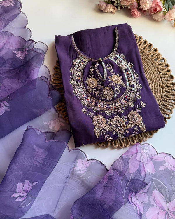 CHAAYA PURPLE PREMIUM ROMAN SILK HANDWORK SUIT