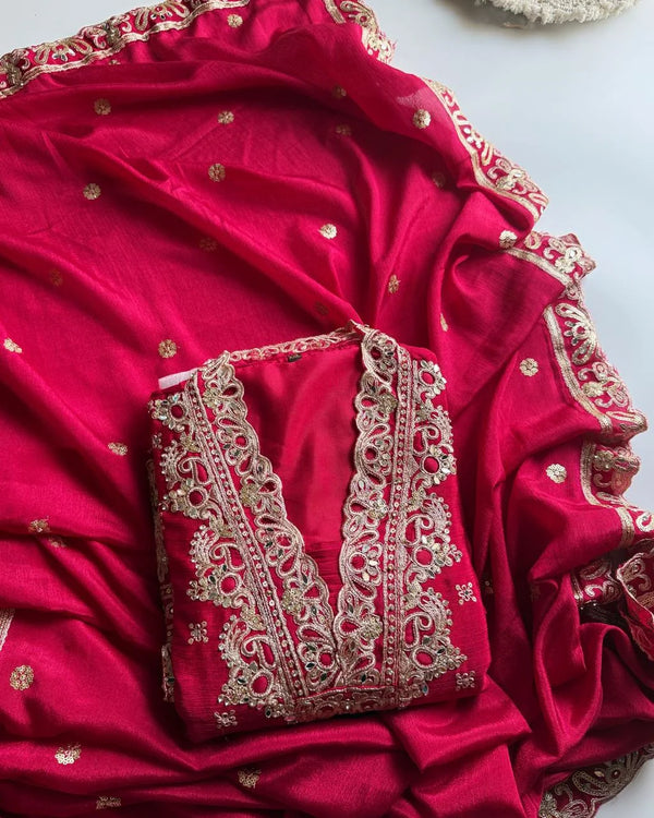 KARWA SPECIAL RED PREMIUM LASER CUT EMBROIDERED SUIT SET