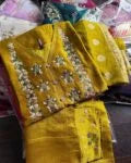 SAAZ GOLDEN MUSTARD PURE DOLA SILK HANDWORK SUIT SET