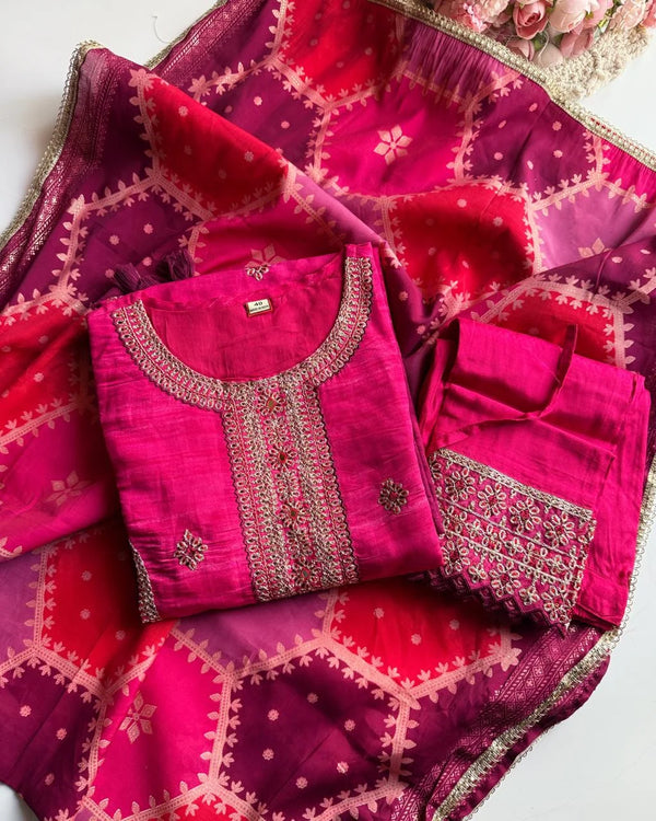 RUKH PINK COTTON MUSLIN SUIT SET