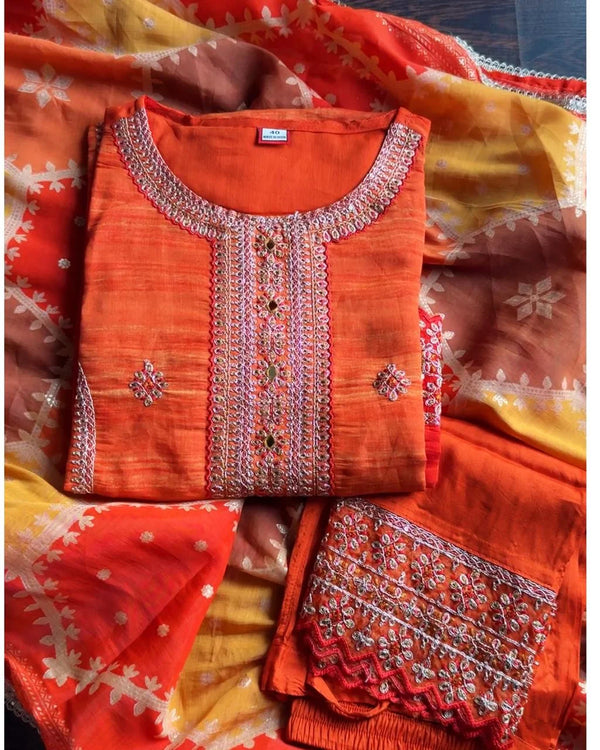 RUKH ORANGE COTTON MUSLIN SUIT SET