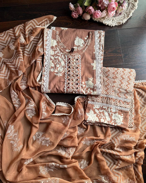NAZIYA BISCUIT COLOUR PURE COTTON SUIT SET