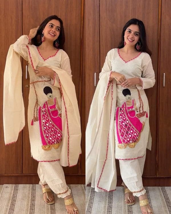 RASIYA PREMIUM KORA COTTON WITH DOLL HANDWORK SUIT SET