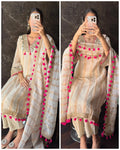 KANISHKA IVORY TISSUE POM POM SUIT SET