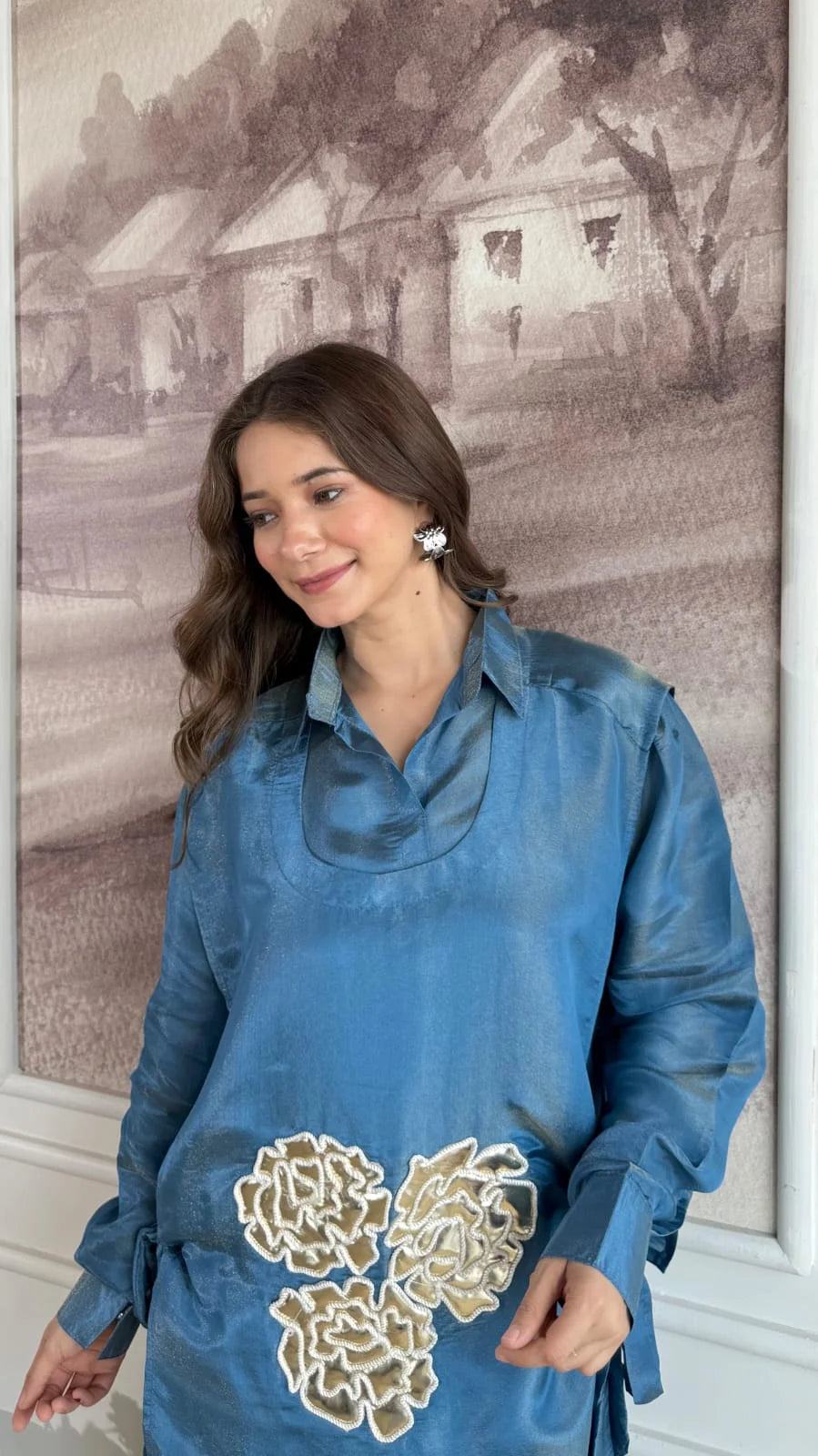 FALAK BLUE PURE TISSUE 3 PIECE CO-ORD SET