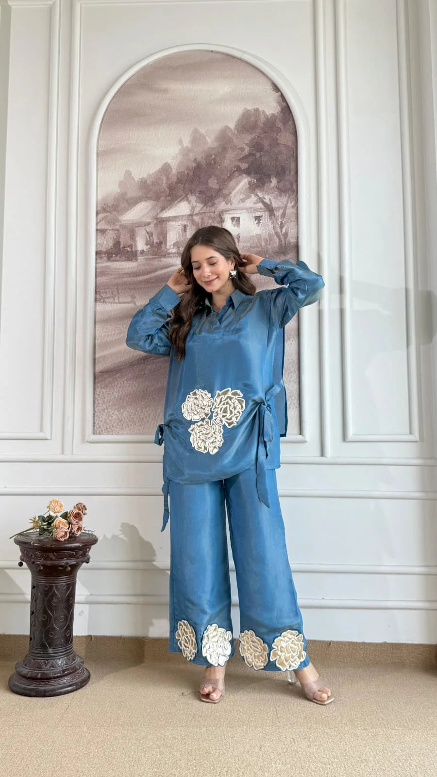 FALAK BLUE PURE TISSUE 3 PIECE CO-ORD SET